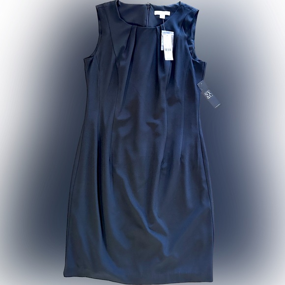 NWT New York & Company Women's Size 4 Black Sheath Dress Pleated Neck ($69.95) - Picture 3 of 14